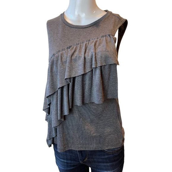 J. Crew Women Drapey Ruffle Tank Top EC4V6JA Sleeveless Round Neck Gray SZ Small - Picture 3 of 8
